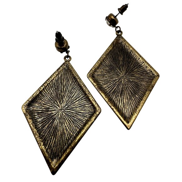 Yellow Diamond Rhombus Dangle Earrings Drop Mod Retro Fash - Picture 3 of 7